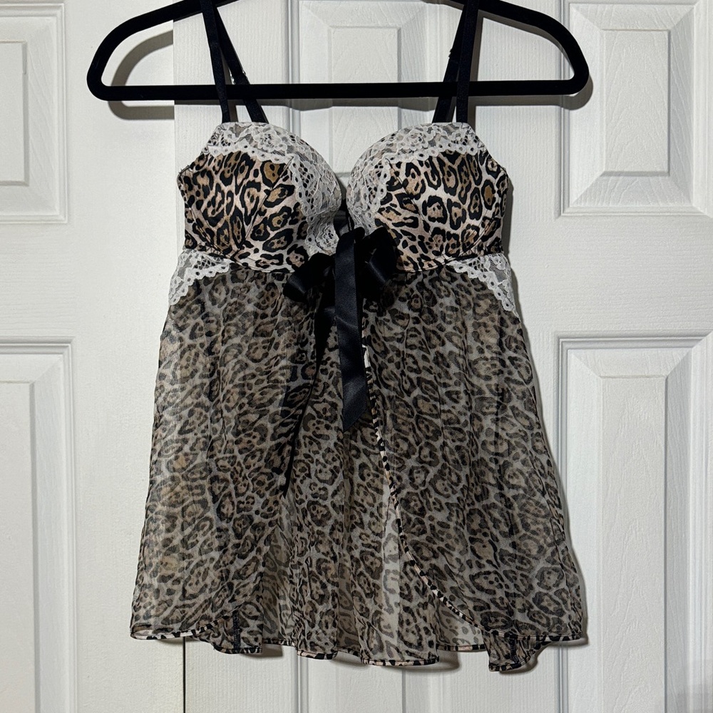 VS Leopard Print Lingerie with Black Bow